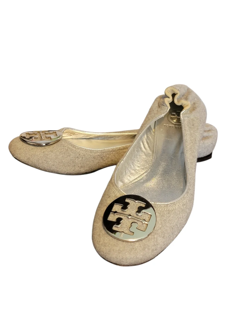 Tory Burch‎ Reva Gray Silver Wool Ballet Flats Shoes 11M